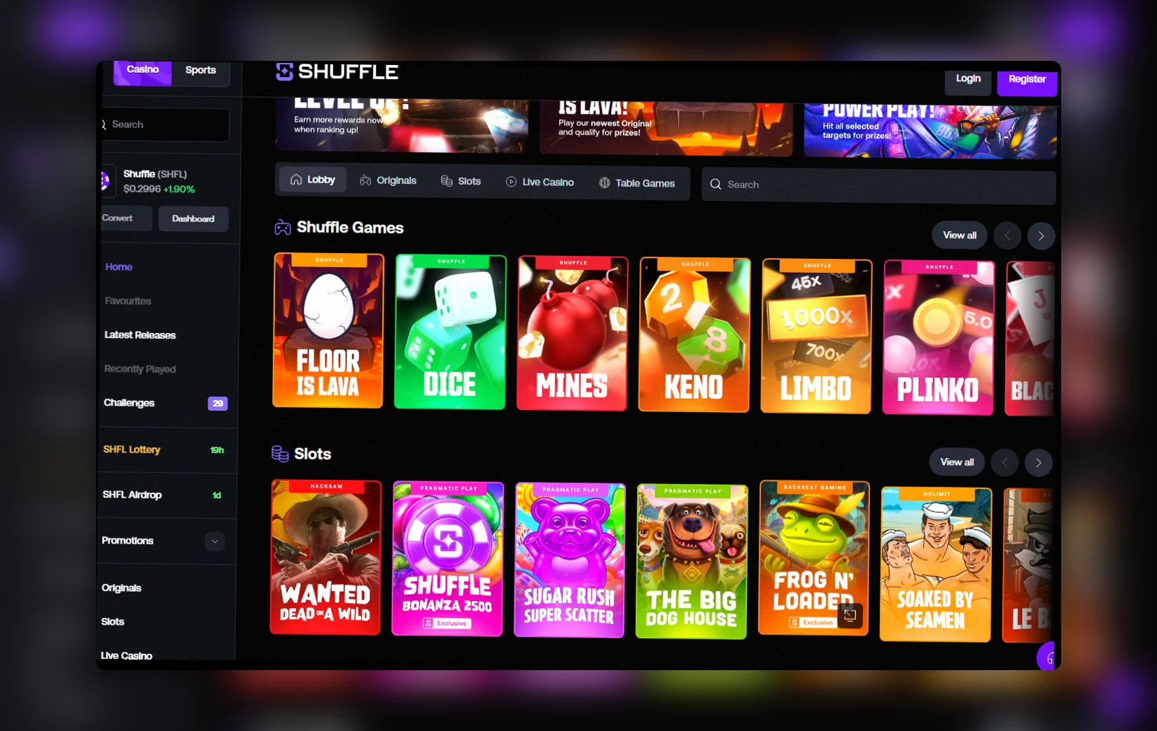 Shuffle Casino lobby Nederland